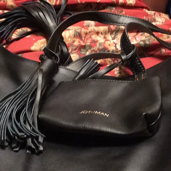 NWT,JOY&IMAN BLACK SAFANO REAL LEATHER,TASSELS,CHAIN PURSE INCLUDED,SNAPS 4 KEYS - Picture 7 of 9